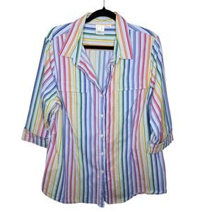 ROAMANS / vintage rainbow multicolored striped button up 3/4 sleeve shirt / 2X